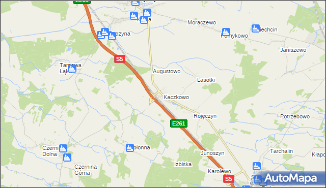 mapa Kaczkowo gmina Rydzyna, Kaczkowo gmina Rydzyna na mapie Targeo