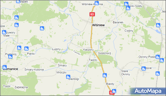 mapa Kaczory gmina Wiśniew, Kaczory gmina Wiśniew na mapie Targeo