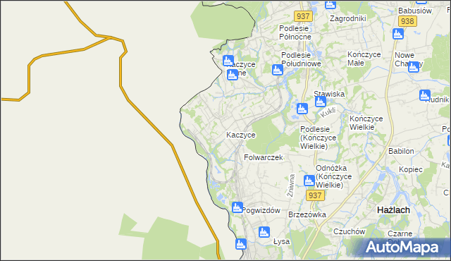 mapa Kaczyce gmina Zebrzydowice, Kaczyce gmina Zebrzydowice na mapie Targeo