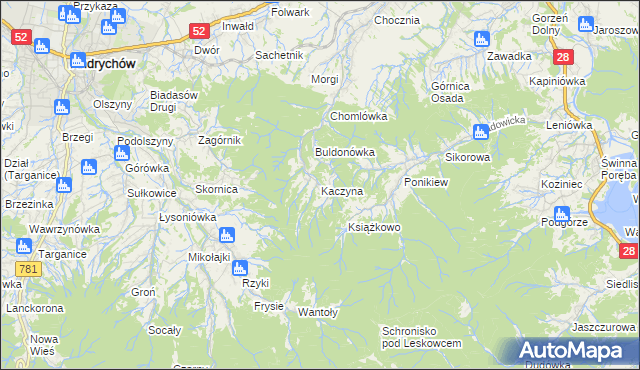 mapa Kaczyna gmina Wadowice, Kaczyna gmina Wadowice na mapie Targeo