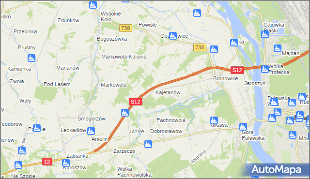 mapa Kajetanów gmina Puławy, Kajetanów gmina Puławy na mapie Targeo