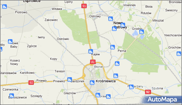 mapa Kajew gmina Krośniewice, Kajew gmina Krośniewice na mapie Targeo