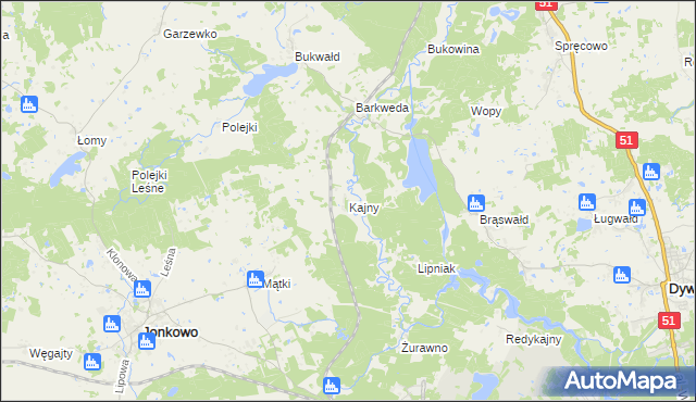 mapa Kajny, Kajny na mapie Targeo