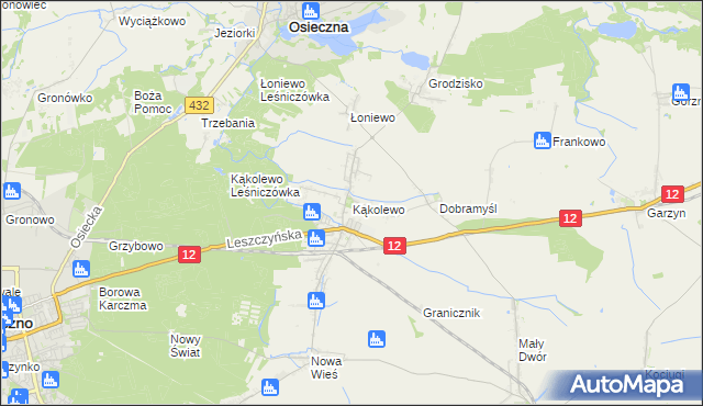 mapa Kąkolewo gmina Osieczna, Kąkolewo gmina Osieczna na mapie Targeo