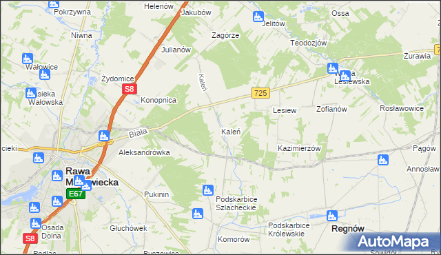 mapa Kaleń gmina Rawa Mazowiecka, Kaleń gmina Rawa Mazowiecka na mapie Targeo