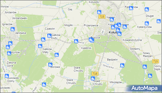 mapa Kaletnik gmina Koluszki, Kaletnik gmina Koluszki na mapie Targeo