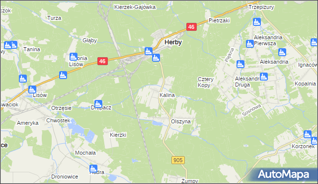 mapa Kalina gmina Herby, Kalina gmina Herby na mapie Targeo