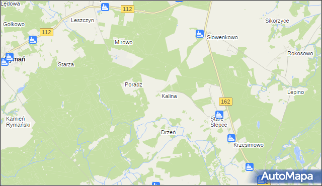 mapa Kalina gmina Sławoborze, Kalina gmina Sławoborze na mapie Targeo