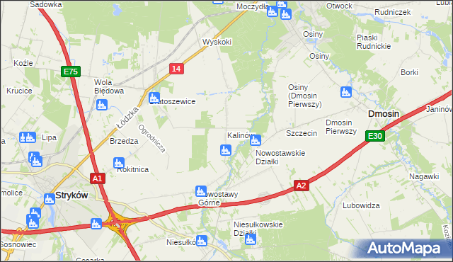 mapa Kalinów gmina Stryków, Kalinów gmina Stryków na mapie Targeo