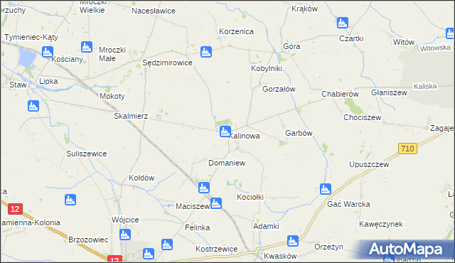 mapa Kalinowa gmina Błaszki, Kalinowa gmina Błaszki na mapie Targeo