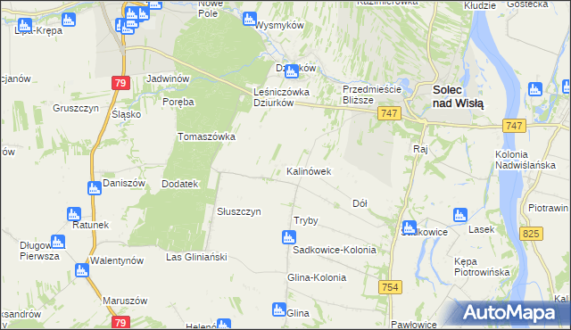 mapa Kalinówek gmina Solec nad Wisłą, Kalinówek gmina Solec nad Wisłą na mapie Targeo