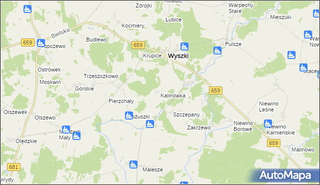 mapa Kalinówka gmina Wyszki, Kalinówka gmina Wyszki na mapie Targeo