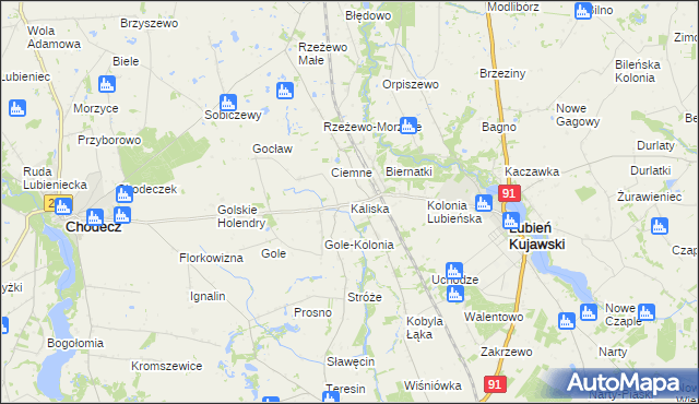 mapa Kaliska gmina Lubień Kujawski, Kaliska gmina Lubień Kujawski na mapie Targeo