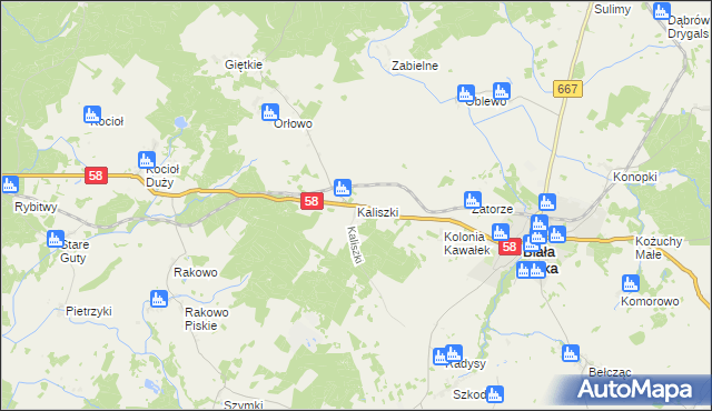 mapa Kaliszki gmina Biała Piska, Kaliszki gmina Biała Piska na mapie Targeo