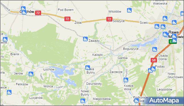 mapa Kaliszki gmina Rawa Mazowiecka, Kaliszki gmina Rawa Mazowiecka na mapie Targeo