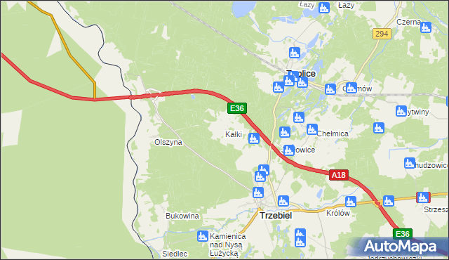 mapa Kałki gmina Trzebiel, Kałki gmina Trzebiel na mapie Targeo