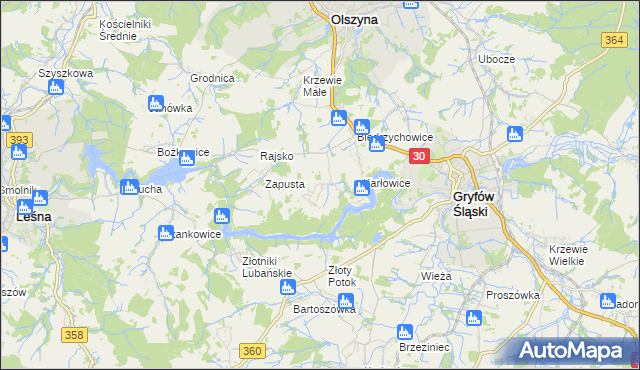 mapa Kałużna gmina Olszyna, Kałużna gmina Olszyna na mapie Targeo