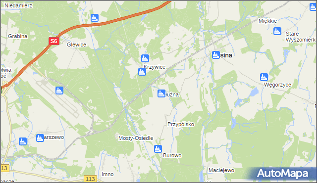 mapa Kałużna gmina Osina, Kałużna gmina Osina na mapie Targeo