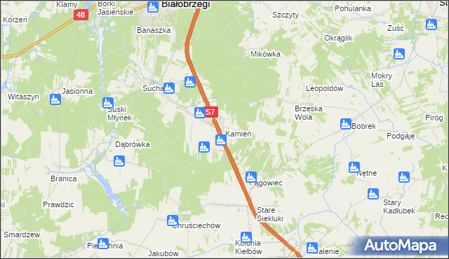 mapa Kamień gmina Białobrzegi, Kamień gmina Białobrzegi na mapie Targeo