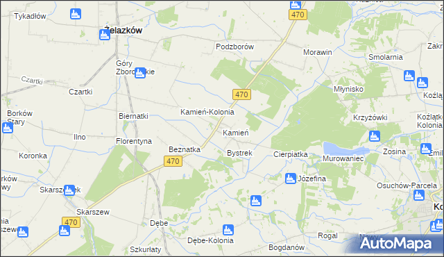 mapa Kamień gmina Ceków-Kolonia, Kamień gmina Ceków-Kolonia na mapie Targeo