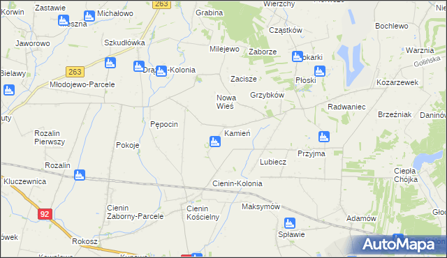 mapa Kamień gmina Słupca, Kamień gmina Słupca na mapie Targeo