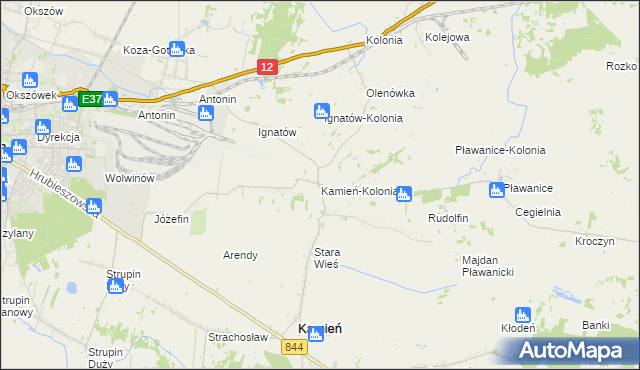 mapa Kamień-Kolonia gmina Kamień, Kamień-Kolonia gmina Kamień na mapie Targeo