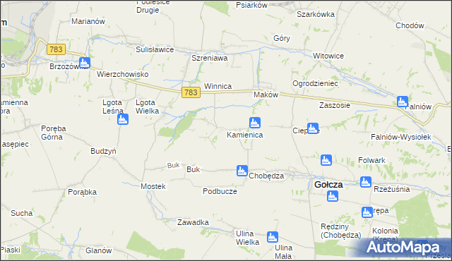 mapa Kamienica gmina Gołcza, Kamienica gmina Gołcza na mapie Targeo