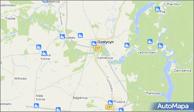 mapa Kamienica gmina Gostycyn, Kamienica gmina Gostycyn na mapie Targeo