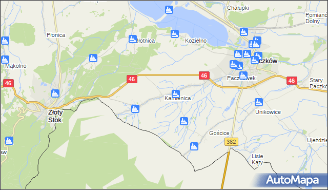 mapa Kamienica gmina Paczków, Kamienica gmina Paczków na mapie Targeo