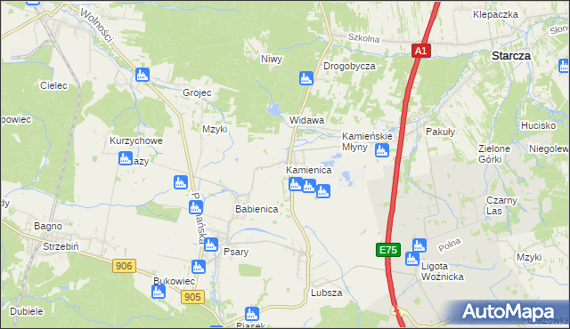 mapa Kamienica gmina Woźniki, Kamienica gmina Woźniki na mapie Targeo