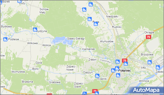 mapa Kamieniec gmina Połaniec, Kamieniec gmina Połaniec na mapie Targeo