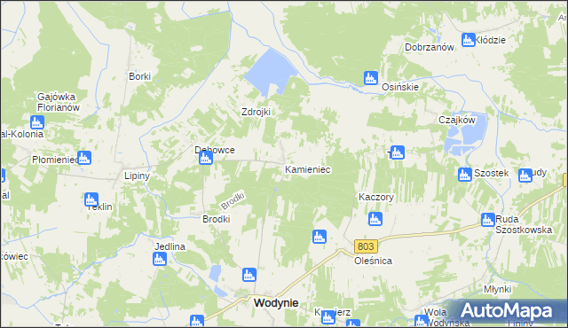 mapa Kamieniec gmina Wodynie, Kamieniec gmina Wodynie na mapie Targeo