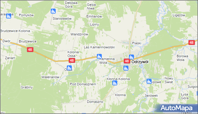 mapa Kamienna Wola gmina Odrzywół, Kamienna Wola gmina Odrzywół na mapie Targeo