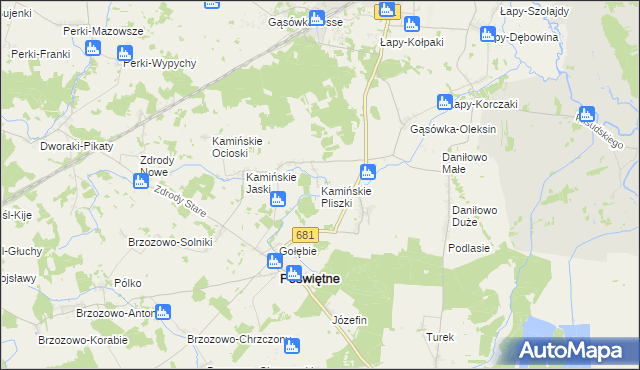 mapa Kamińskie Pliszki, Kamińskie Pliszki na mapie Targeo