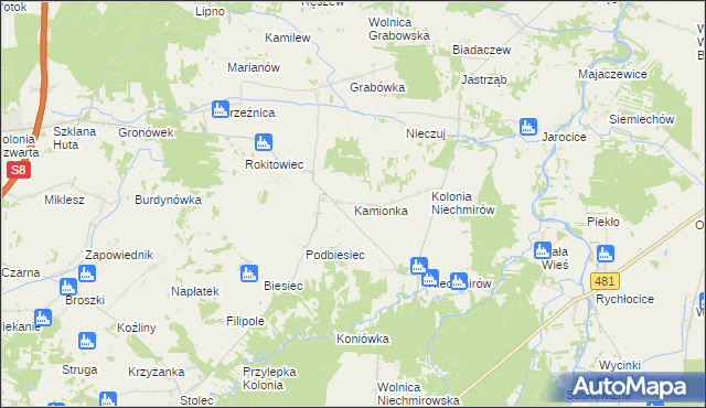 mapa Kamionka gmina Burzenin, Kamionka gmina Burzenin na mapie Targeo