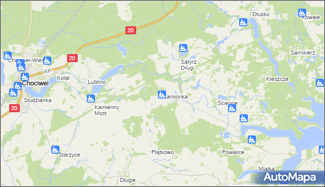 mapa Kamionka gmina Chociwel, Kamionka gmina Chociwel na mapie Targeo