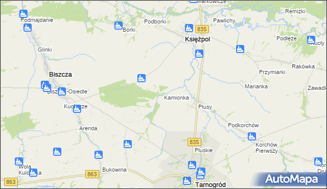 mapa Kamionka gmina Księżpol, Kamionka gmina Księżpol na mapie Targeo