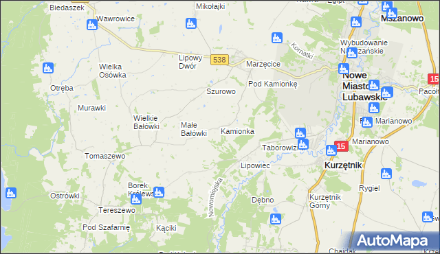 mapa Kamionka gmina Kurzętnik, Kamionka gmina Kurzętnik na mapie Targeo