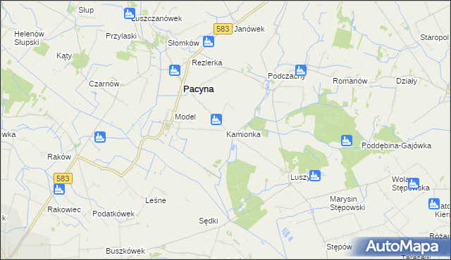 mapa Kamionka gmina Pacyna, Kamionka gmina Pacyna na mapie Targeo