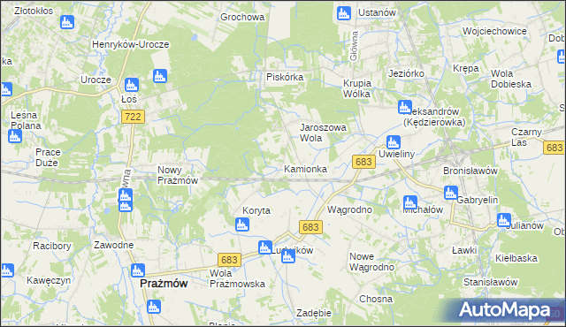 mapa Kamionka gmina Prażmów, Kamionka gmina Prażmów na mapie Targeo