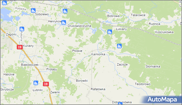 mapa Kamionka gmina Zabłudów, Kamionka gmina Zabłudów na mapie Targeo