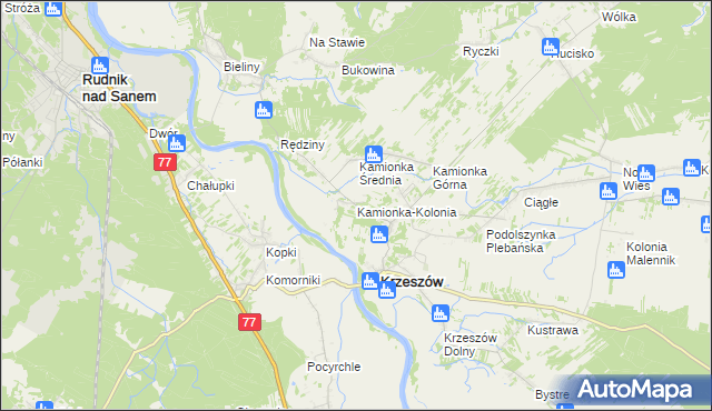 mapa Kamionka-Kolonia, Kamionka-Kolonia na mapie Targeo