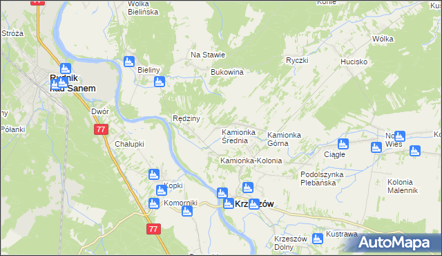 mapa Kamionka Średnia, Kamionka Średnia na mapie Targeo