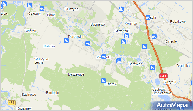 mapa Kamionki gmina Kórnik, Kamionki gmina Kórnik na mapie Targeo