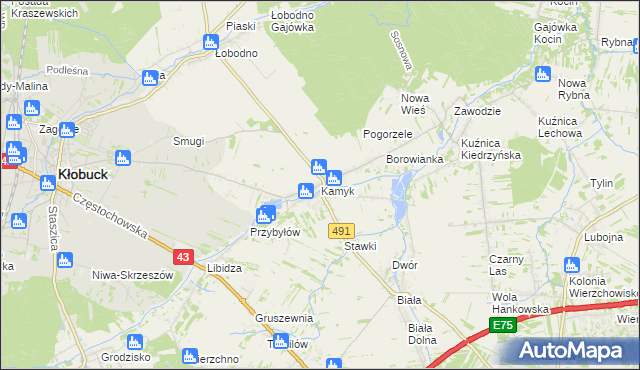 mapa Kamyk gmina Kłobuck, Kamyk gmina Kłobuck na mapie Targeo