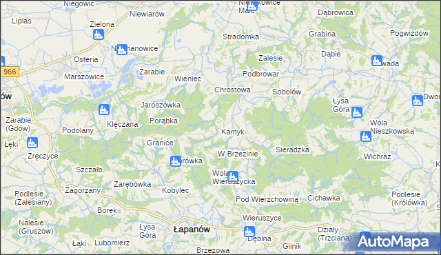 mapa Kamyk gmina Łapanów, Kamyk gmina Łapanów na mapie Targeo