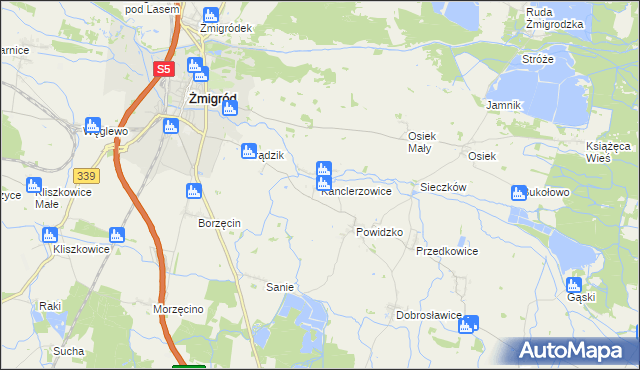 mapa Kanclerzowice, Kanclerzowice na mapie Targeo