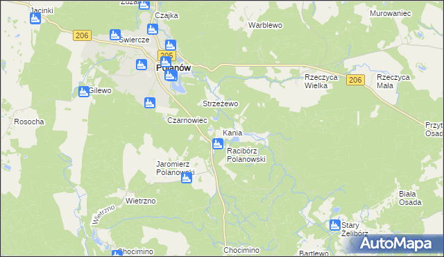 mapa Kania gmina Polanów, Kania gmina Polanów na mapie Targeo