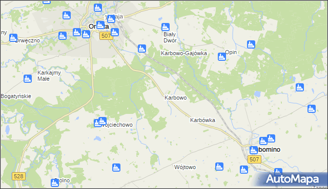 mapa Karbowo gmina Orneta, Karbowo gmina Orneta na mapie Targeo