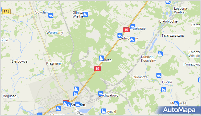 mapa Karcze gmina Sokółka, Karcze gmina Sokółka na mapie Targeo